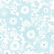 Blue fabric texture garden silhouettes seamless pattern background N2