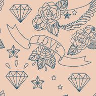 Old school tattoo Vector seamless pattern N2