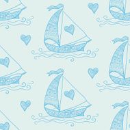 Seamless pattern with Love Ship and Hearts N2