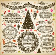 Set of Vintage Christmas Design Elements