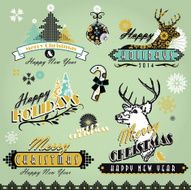Mint green set kitsch vintage Christmas labels designs