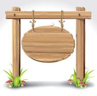 Wooden sign on a grass with mushrooms N4