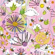 Cute seamless pattern flowers and bees