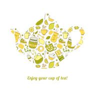 Kettle with tea pattern isolated background N4