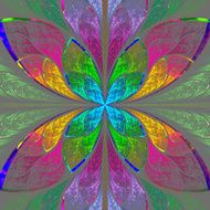 Symmetrical multicolor fractal flower in stained glass style N5