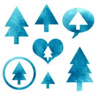 Watercolor set isolated Christmas trees