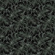 black and white seamless background Monstera leaves of palm trees N2