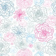 Gray and pink lineart florals seamless pattern background N2