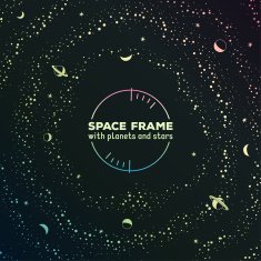 Retro futuristic frame with space stars and planets