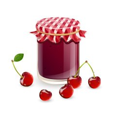 Vector jam and fresh cherries