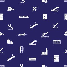 airport icons blue and white seamless pattern eps10