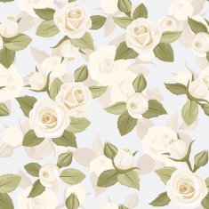 Vector seamless pattern with white roses on blue