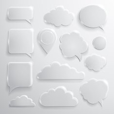 Set of glass speech bubbles clouds and icons