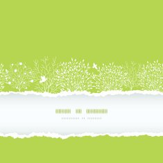 Spring trees torn paper horizontal boder seamless pattern