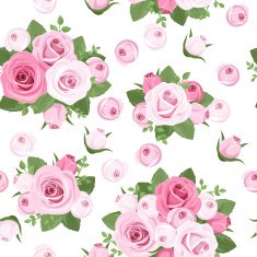 Seamless background with pink roses on white Vector illustration