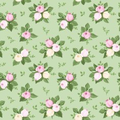 Vector seamless pattern with rose buds and leaves on green