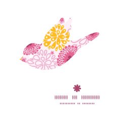 Vector pink field flowers bird silhouette pattern frame N2