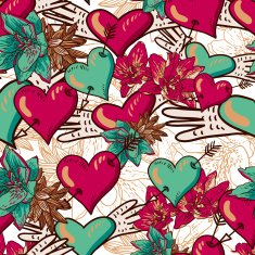 Hearts and Flowers Seamless Background N4