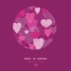 Textured fabric hearts circle frame pattern background N2