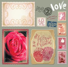 vintage postcards with and post stamps for Valentines Day N2
