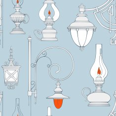 Vector vintage lamp seamless pattern N2