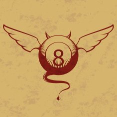 Red eight ball with horns and tail