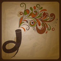 retro concept composition with horn and floral music