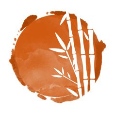 Watercolor coffee circle paint stain bamboo trees silhouettes N2