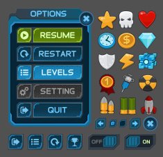 Interface buttons set for space games or apps N8