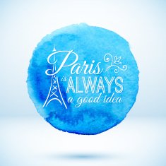Blue watercolor circle with Paris modern text design