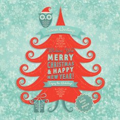 Retro Christmas Owl Card