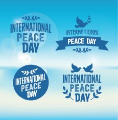 International Peace Day Typographic Designs with Pigeons and Olive Branches