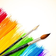 Acrylic painted rainbow background with brushes N2