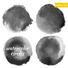 Dark Grey Watercolor Vector Circles Set N2