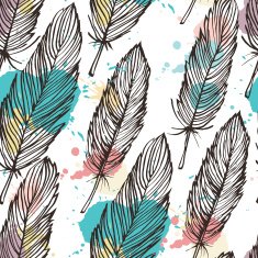 Pastel colored feather seamless background N2