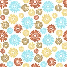 Vector seamless pattern with blue and beige flowers N2