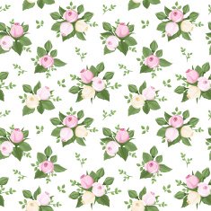 Vector seamless pattern with rose buds and leaves on white