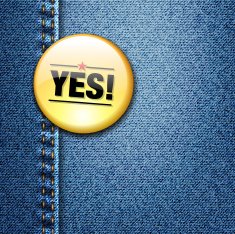 YES word colorful badge on denim jeans fabric N2