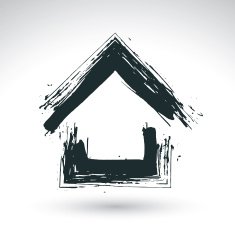 Hand drawn blue country house icon estate brand