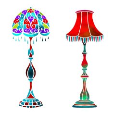 Watercolor vector vintage floor lamps set N3