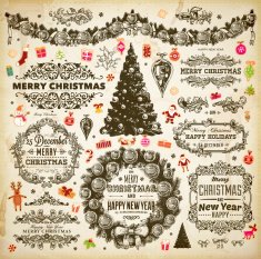 Set of Vintage Christmas Design Elements