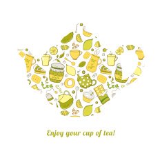 Kettle with tea pattern isolated background N4