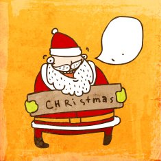 Santa Holding Christmas Sign on Grunge Background N2