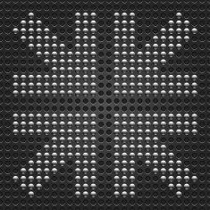 Arrow metal sign chrome circle shape dark black perforation texture