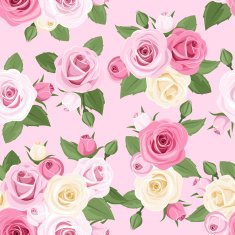 Vector seamless pattern with pink and white roses