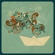 eco concept with a ship and floral pattern