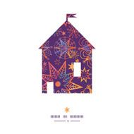 Vector textured christmas stars house silhouette pattern frame N2