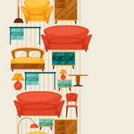 Interior seamless pattern with furniture in retro style N5