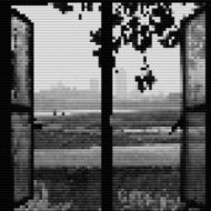 abstract black and white mosaic check window pattern background