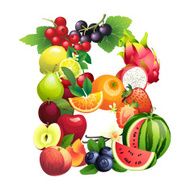 Letter B composed of different fruits with leaves